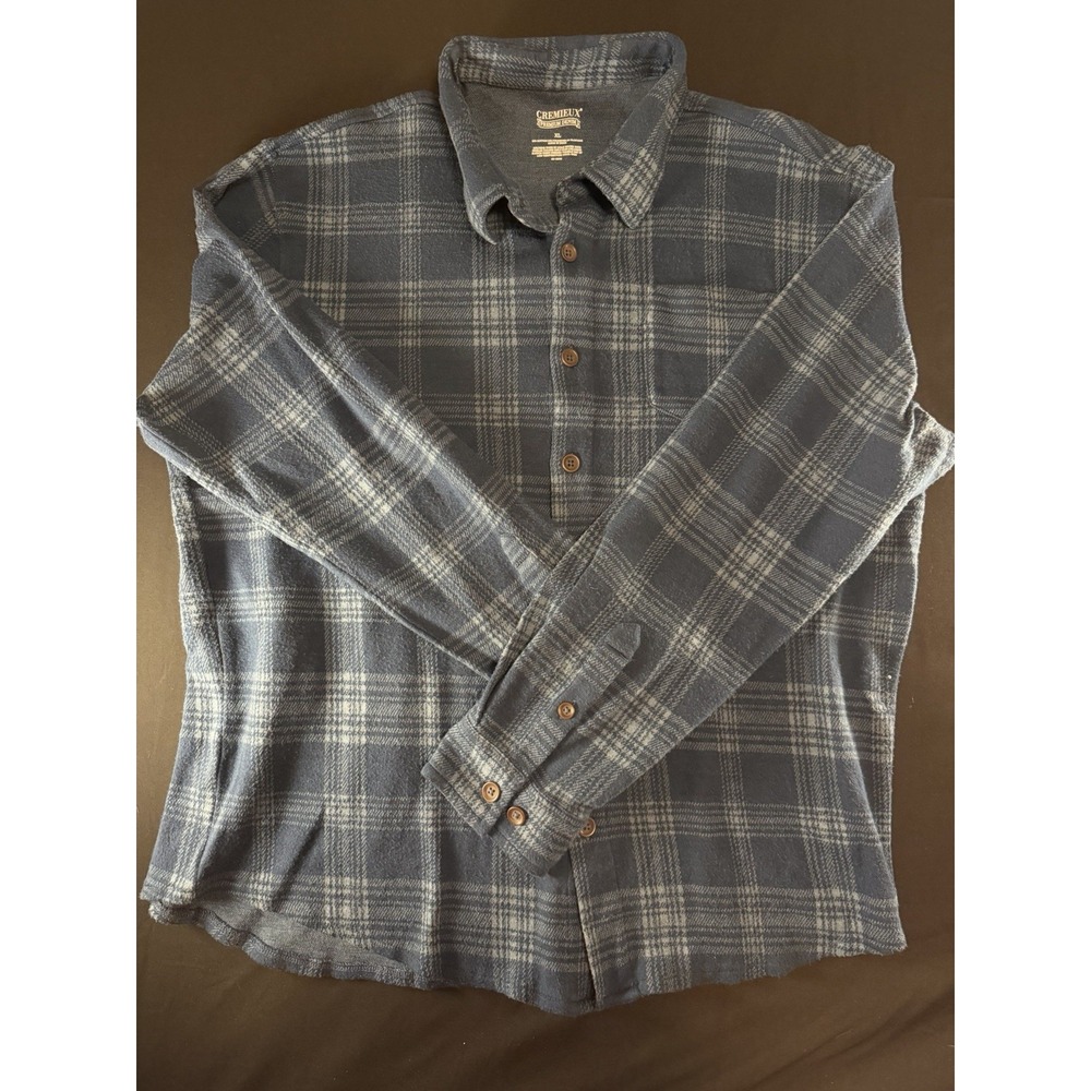 Cremieux Premium Denim Blue Plaid Flannel, Soft & Stretchy, XL
